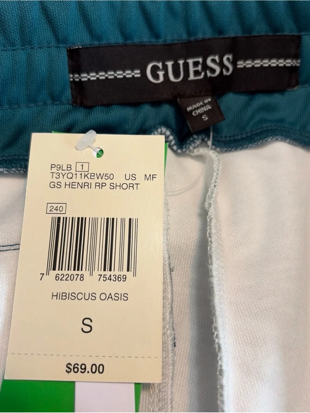 NWT GUESS Men's Small Blue Green Neon Stripe Tropical Casual Shorts$69